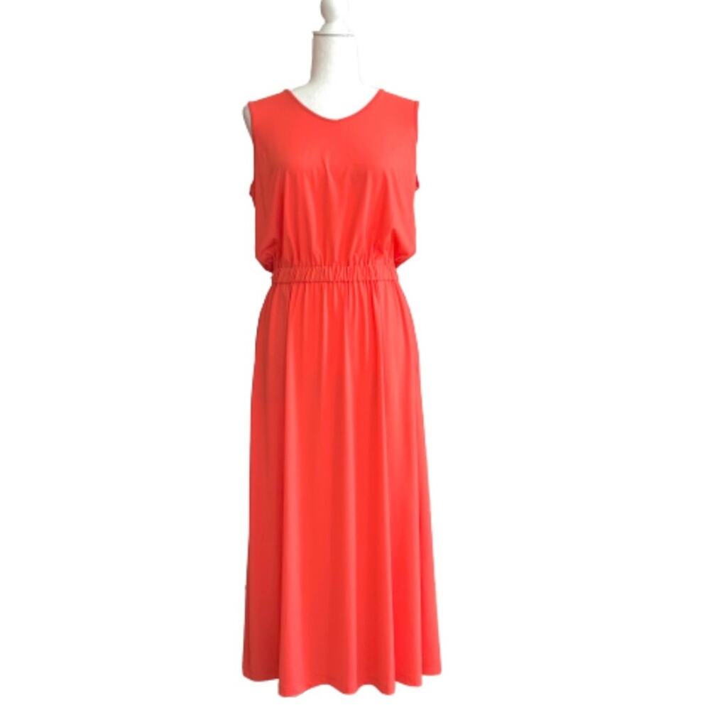 Joan Rivers Maxi Dress Petite Coral Orange Sleeveless V-Neck Jersey Size SP